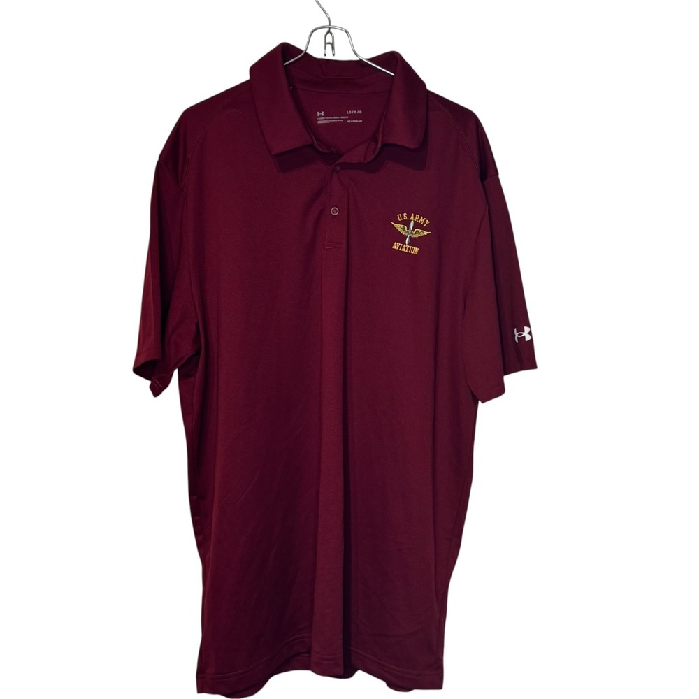 Under Armour Mens Polo Shirt US Army Aviation Logo HeatGear Burgundy Large NWT